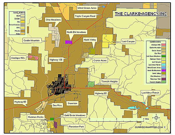 Clarke Agency map of Gunnison, Colorado