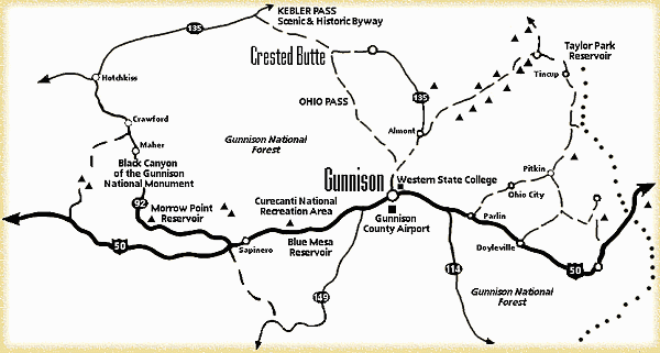 Map of the roads in Gunnison, Colorado